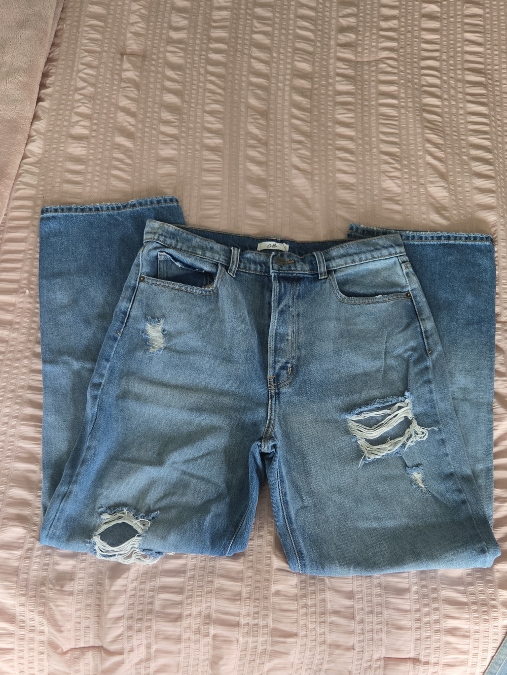 Cello Women's Blue Distressed Wide-Leg Jeans